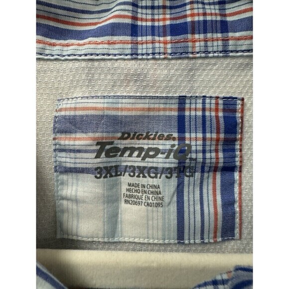 Dickies Shirt Mens 3XL Blue Plaid Short Sleeve Temp-iQ Performance Work - Picture 2 of 11